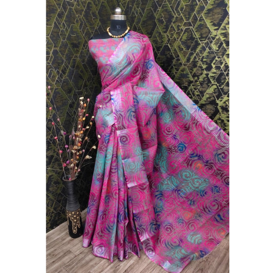 Snazzy Women's Cotton Linen Woven Design Saree With Blouse Piece