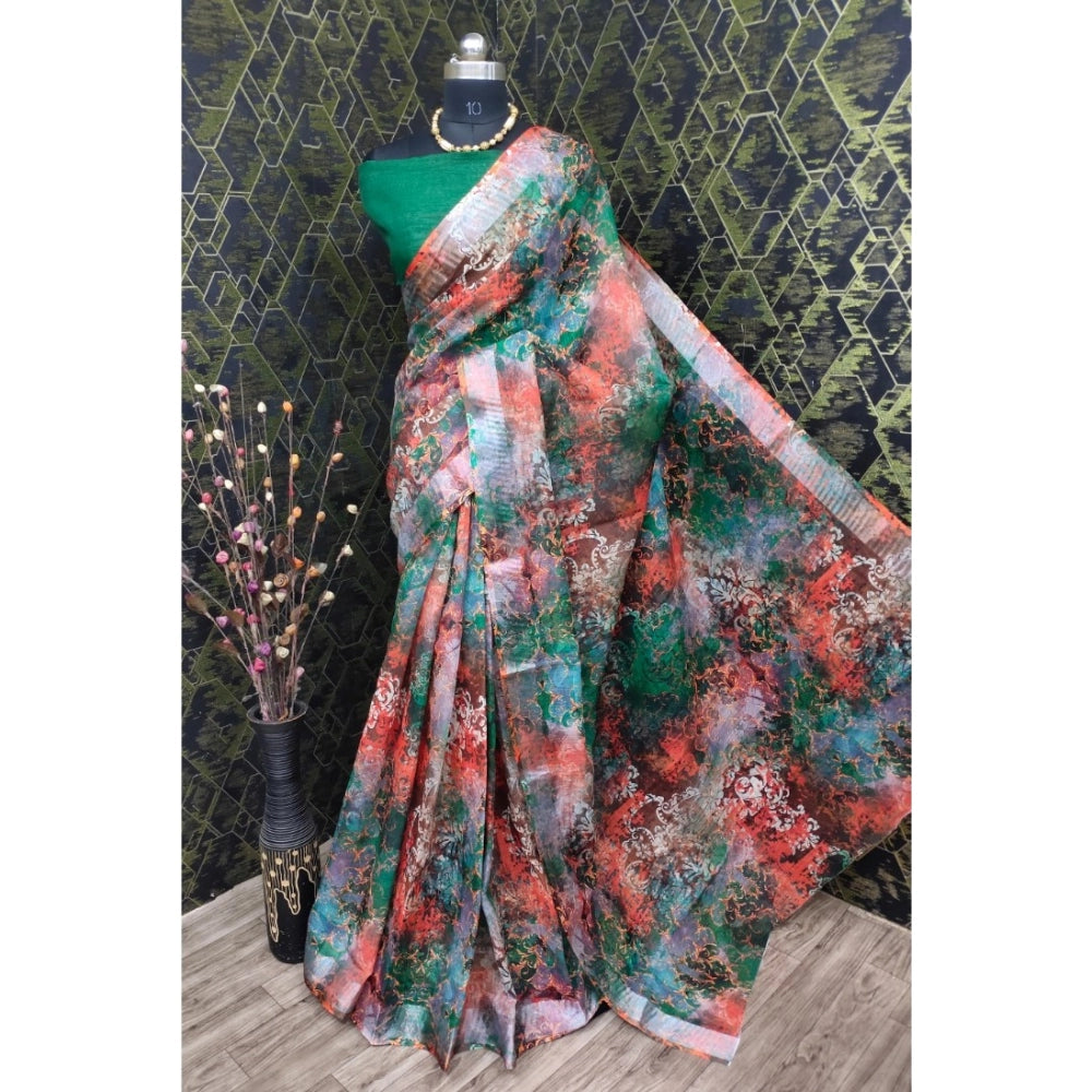 Snazzy Women's Cotton Linen Woven Design Saree With Blouse Piece