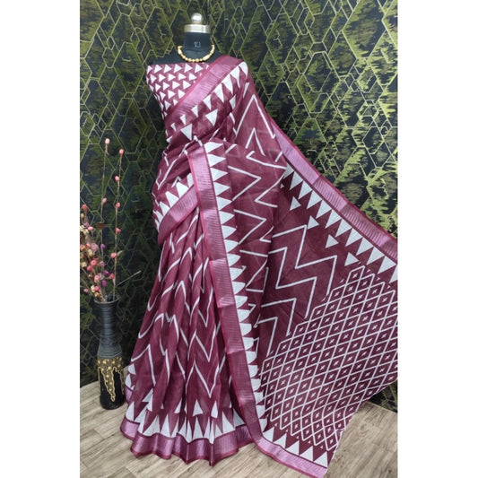 Snazzy Women's Cotton Linen Woven Design Saree With Blouse Piece