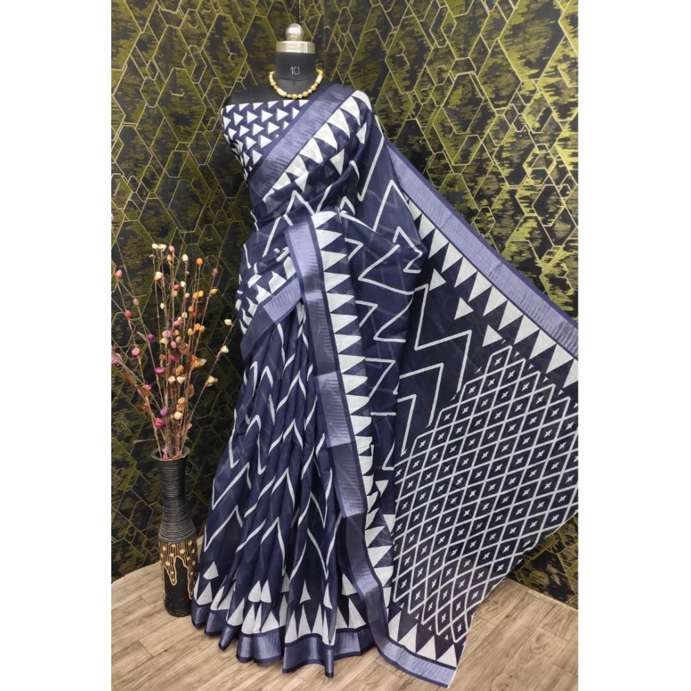Snazzy Women's Cotton Linen Woven Design Saree With Blouse Piece