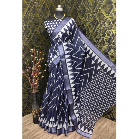 Snazzy Women's Cotton Linen Woven Design Saree With Blouse Piece