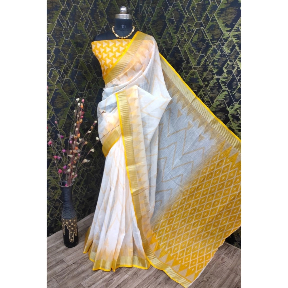Snazzy Women's Cotton Linen Woven Design Saree With Blouse Piece