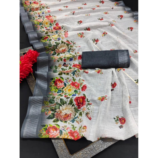 Glamorous Women's Cotton Linen Woven Design Saree With Blouse Piece