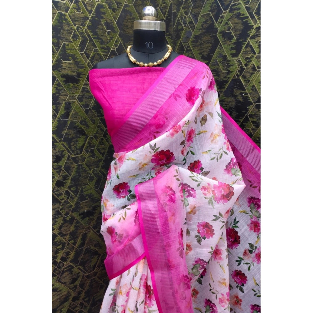 Glamorous Women's Cotton Linen Woven Design Saree With Blouse Piece