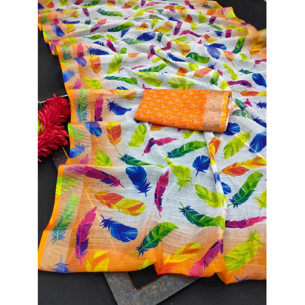 Glamorous Women's Cotton Linen Woven Design Saree With Blouse Piece