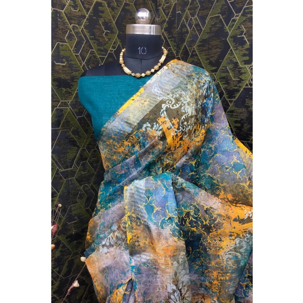 Snazzy Women's Cotton Linen Woven Design Saree With Blouse Piece