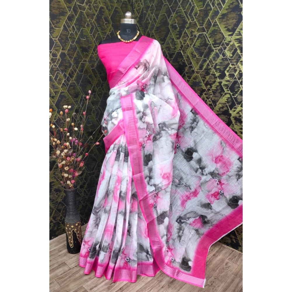 Snazzy Women's Cotton Linen Woven Design Saree With Blouse Piece