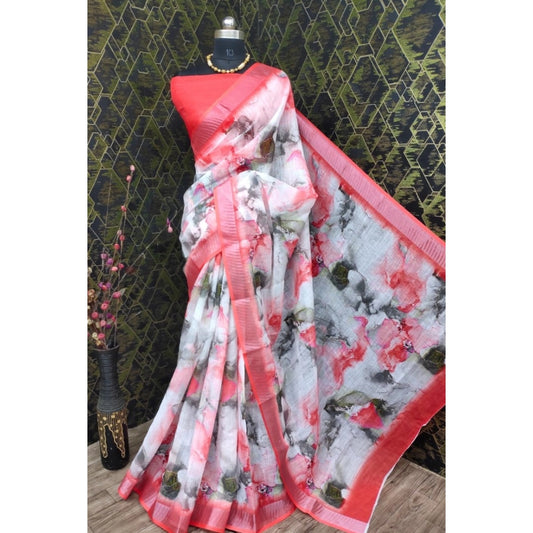 Snazzy Women's Cotton Linen Woven Design Saree With Blouse Piece