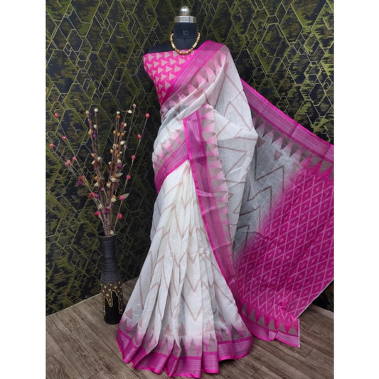 Snazzy Women's Cotton Linen Woven Design Saree With Blouse Piece