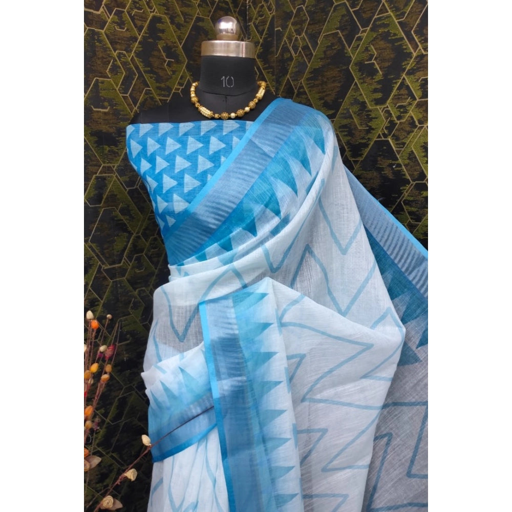 Snazzy Women's Cotton Linen Woven Design Saree With Blouse Piece