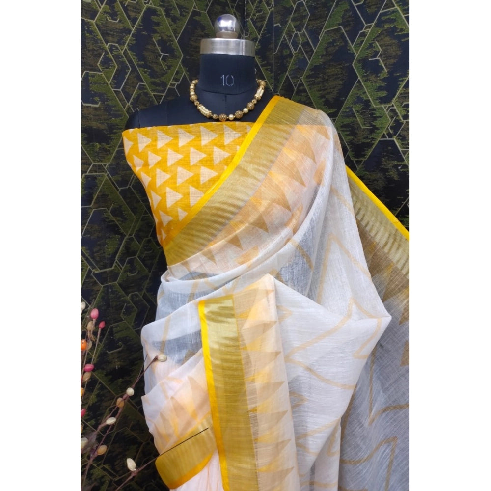 Snazzy Women's Cotton Linen Woven Design Saree With Blouse Piece