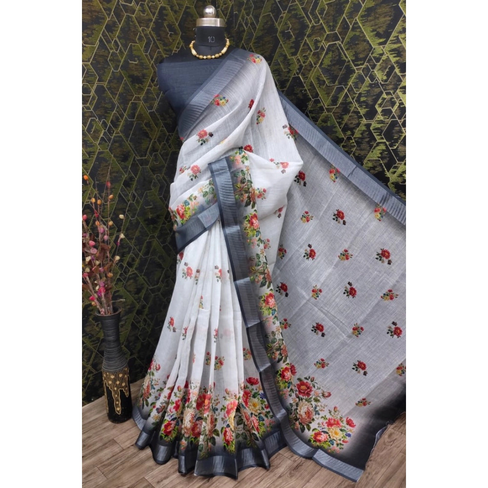 Glamorous Women's Cotton Linen Woven Design Saree With Blouse Piece