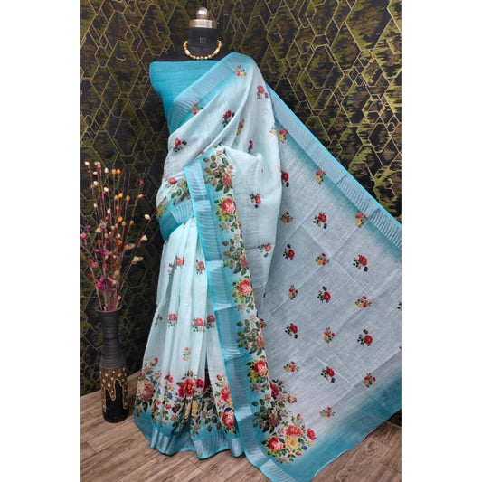Glamorous Women's Cotton Linen Woven Design Saree With Blouse Piece