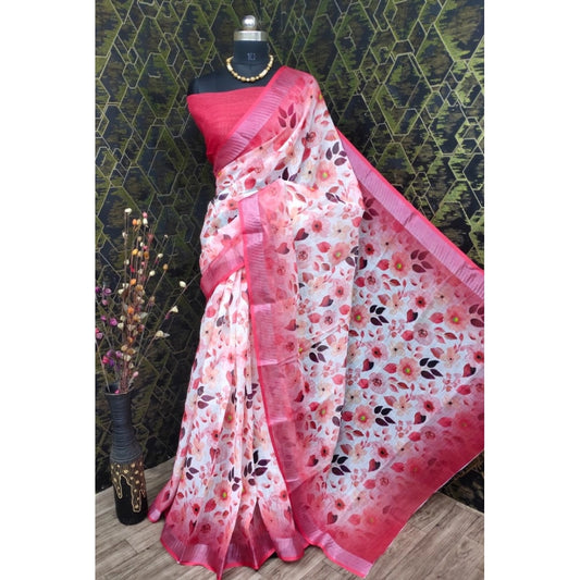 Glamorous Women's Cotton Linen Woven Design Saree With Blouse Piece