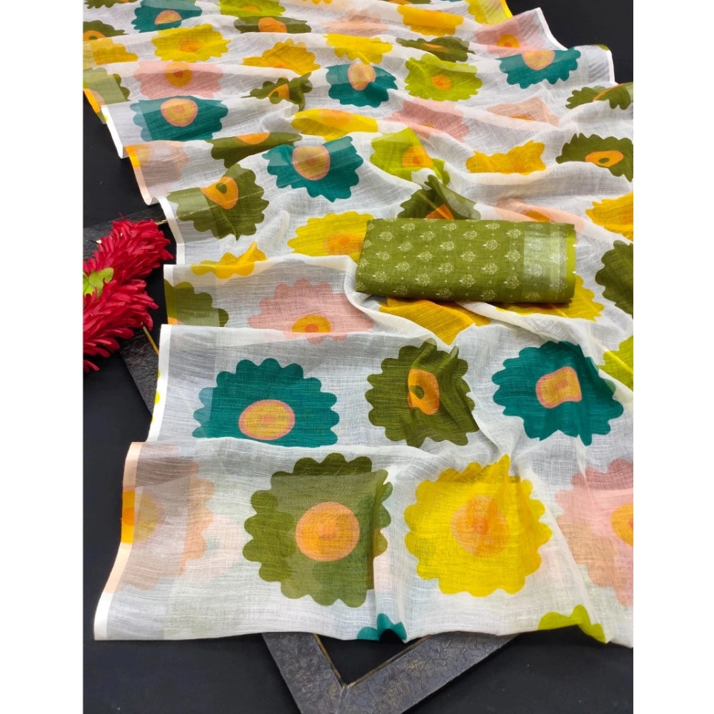 Glamorous Women's Cotton Linen Woven Design Saree With Blouse Piece