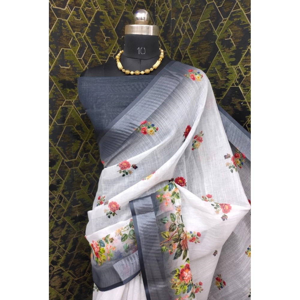Glamorous Women's Cotton Linen Woven Design Saree With Blouse Piece