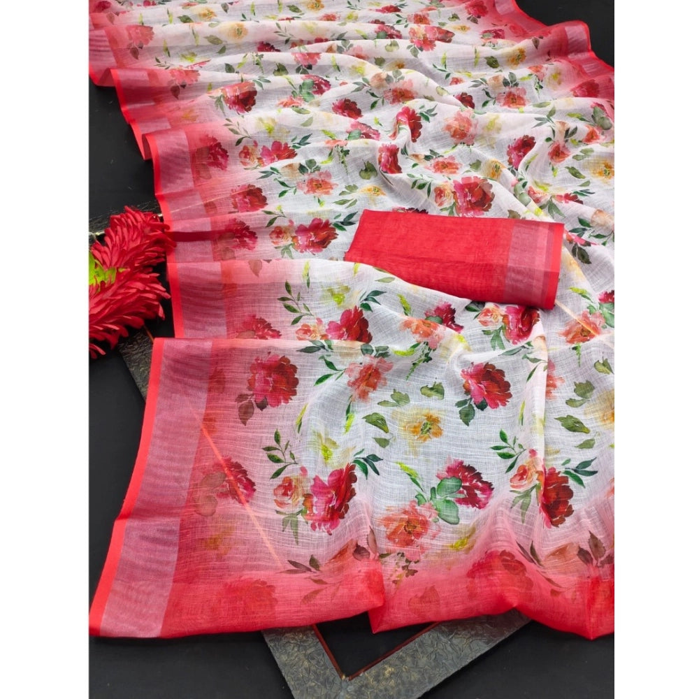 Glamorous Women's Cotton Linen Woven Design Saree With Blouse Piece