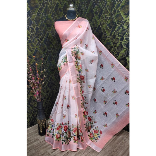 Glamorous Women's Cotton Linen Woven Design Saree With Blouse Piece