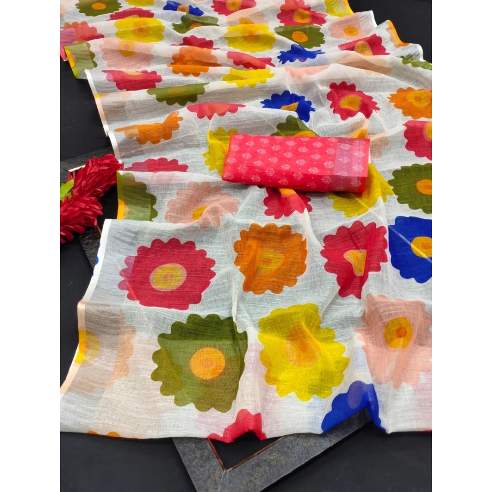 Glamorous Women's Cotton Linen Woven Design Saree With Blouse Piece