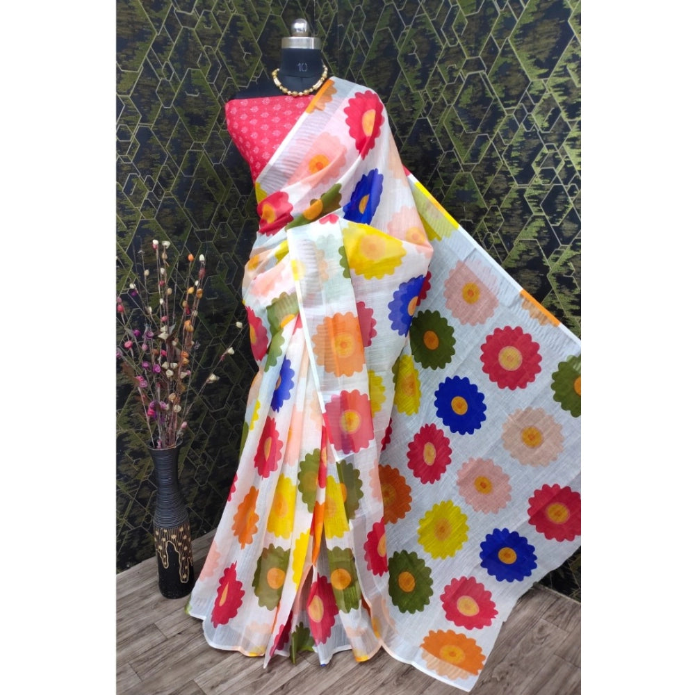 Glamorous Women's Cotton Linen Woven Design Saree With Blouse Piece