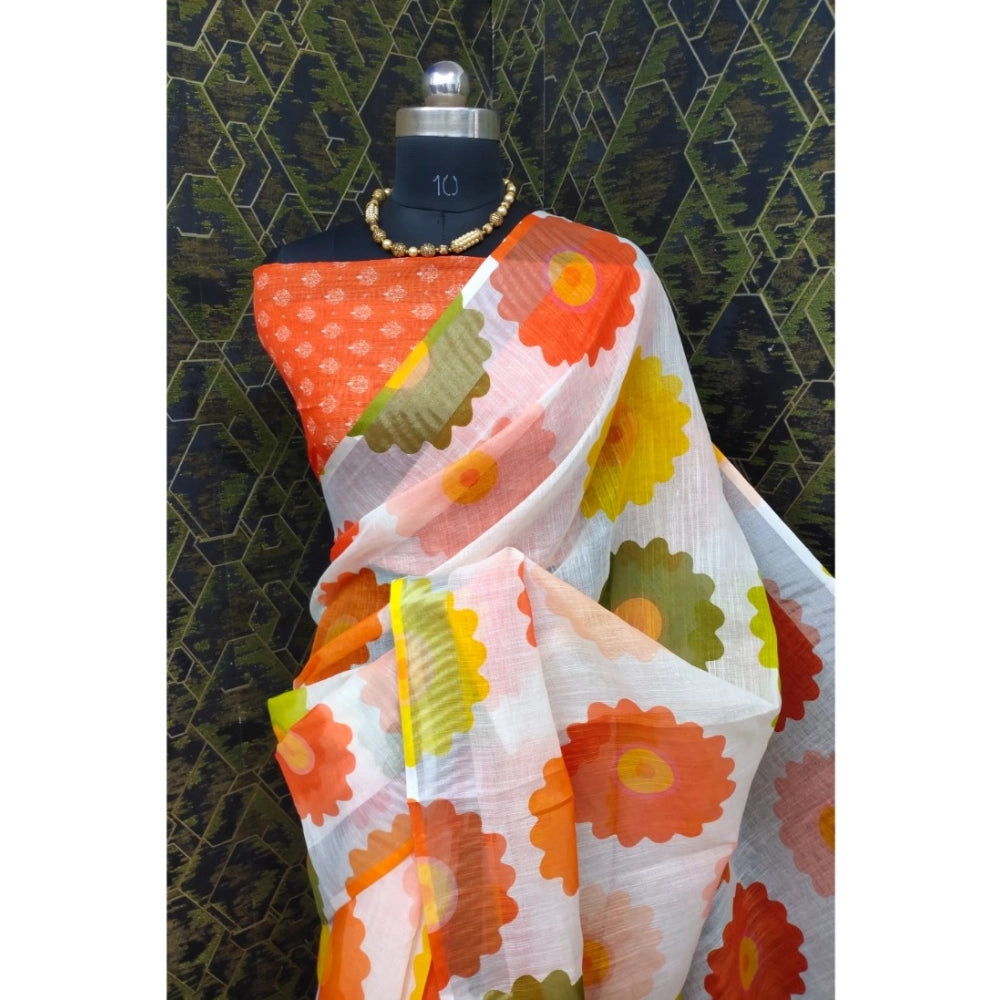 Glamorous Women's Cotton Linen Woven Design Saree With Blouse Piece