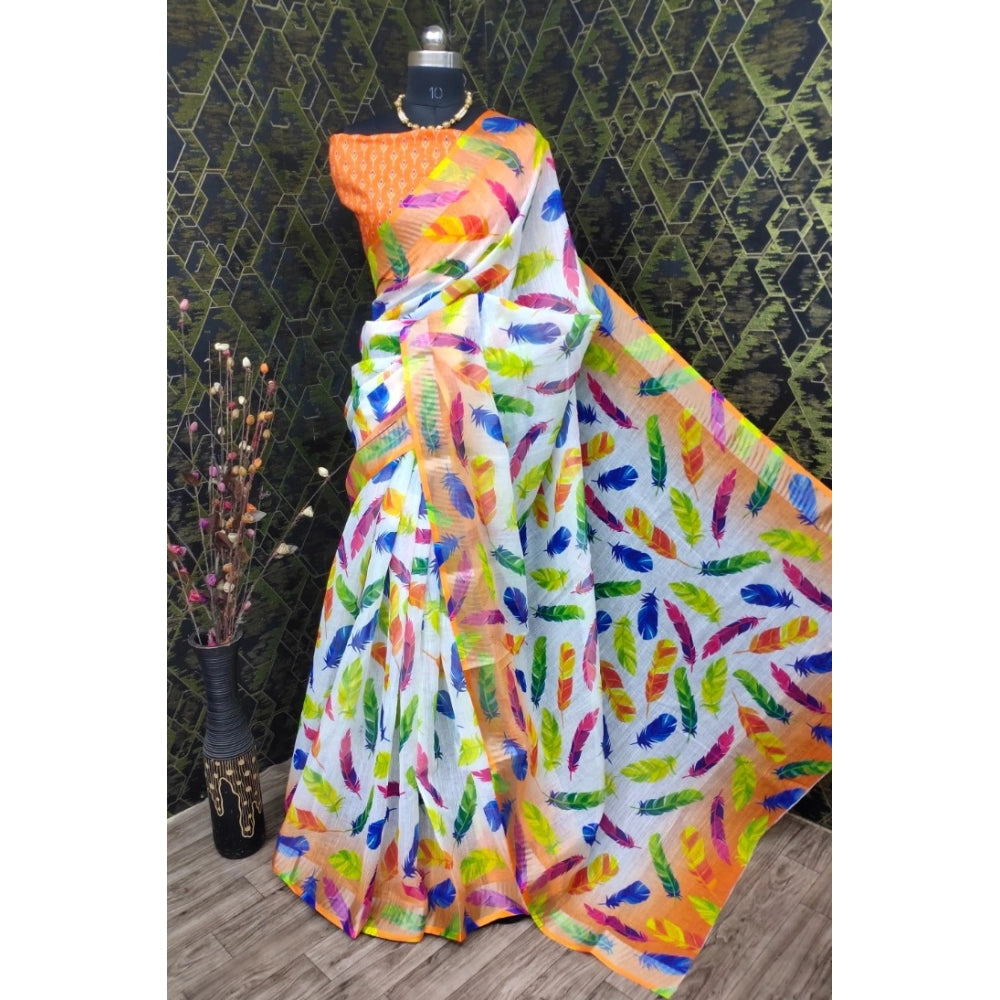 Glamorous Women's Cotton Linen Woven Design Saree With Blouse Piece