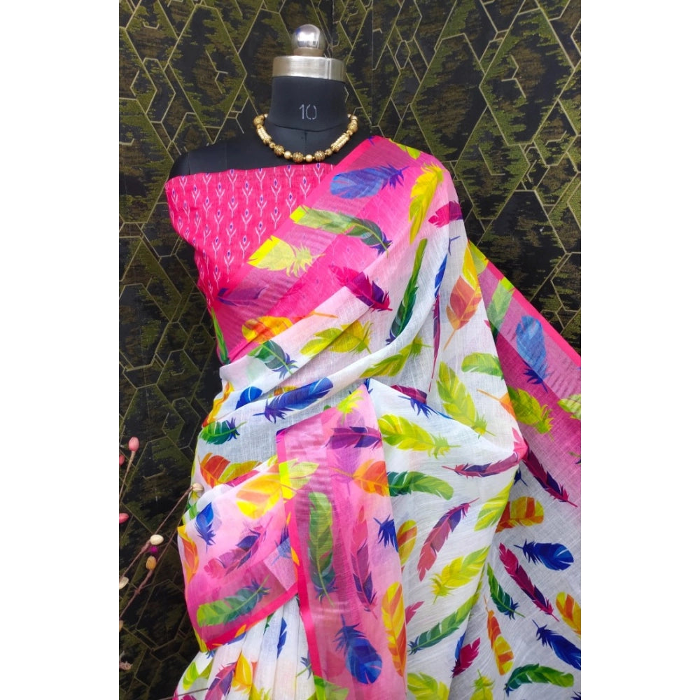 Glamorous Women's Cotton Linen Woven Design Saree With Blouse Piece