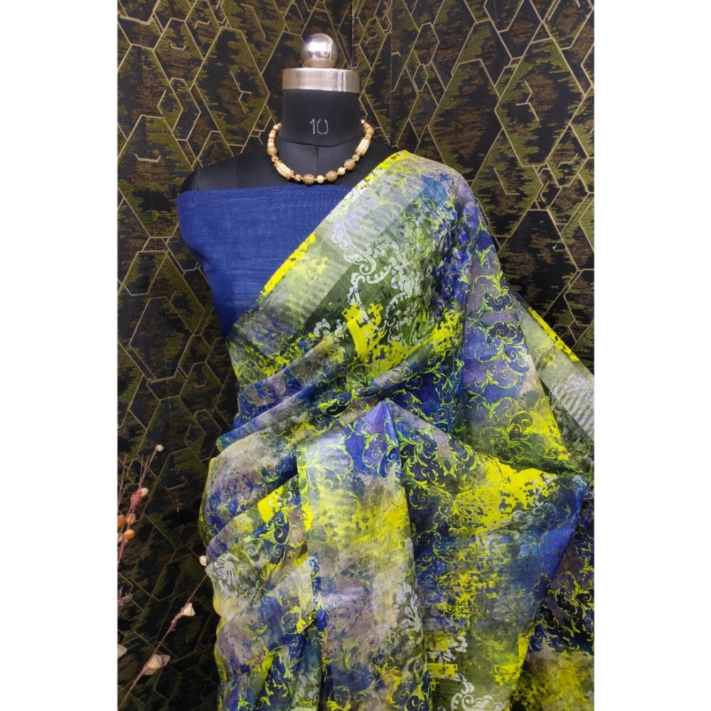 Snazzy Women's Cotton Linen Woven Design Saree With Blouse Piece