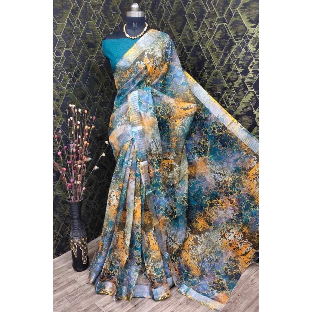 Snazzy Women's Cotton Linen Woven Design Saree With Blouse Piece