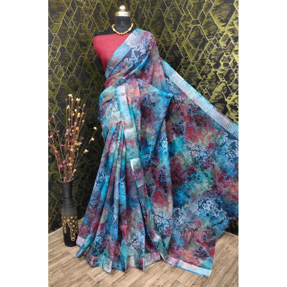 Snazzy Women's Cotton Linen Woven Design Saree With Blouse Piece