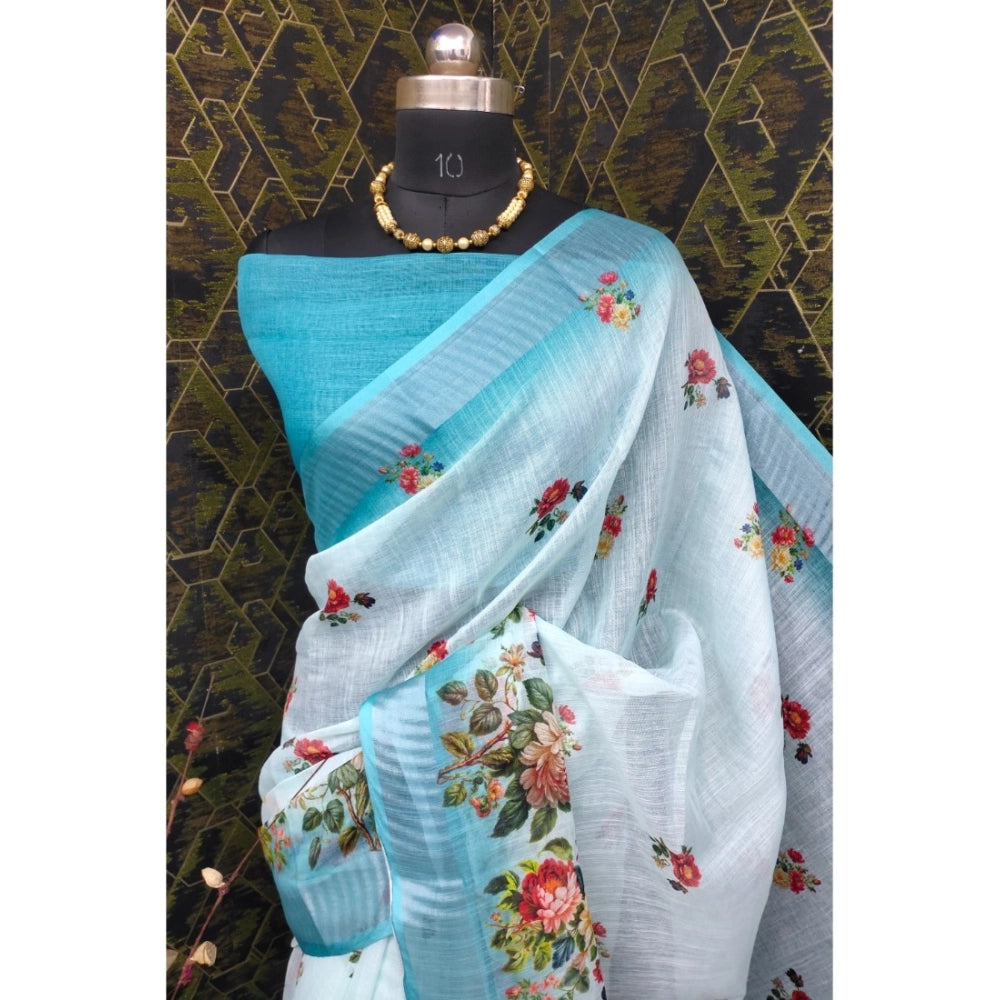 Glamorous Women's Cotton Linen Woven Design Saree With Blouse Piece