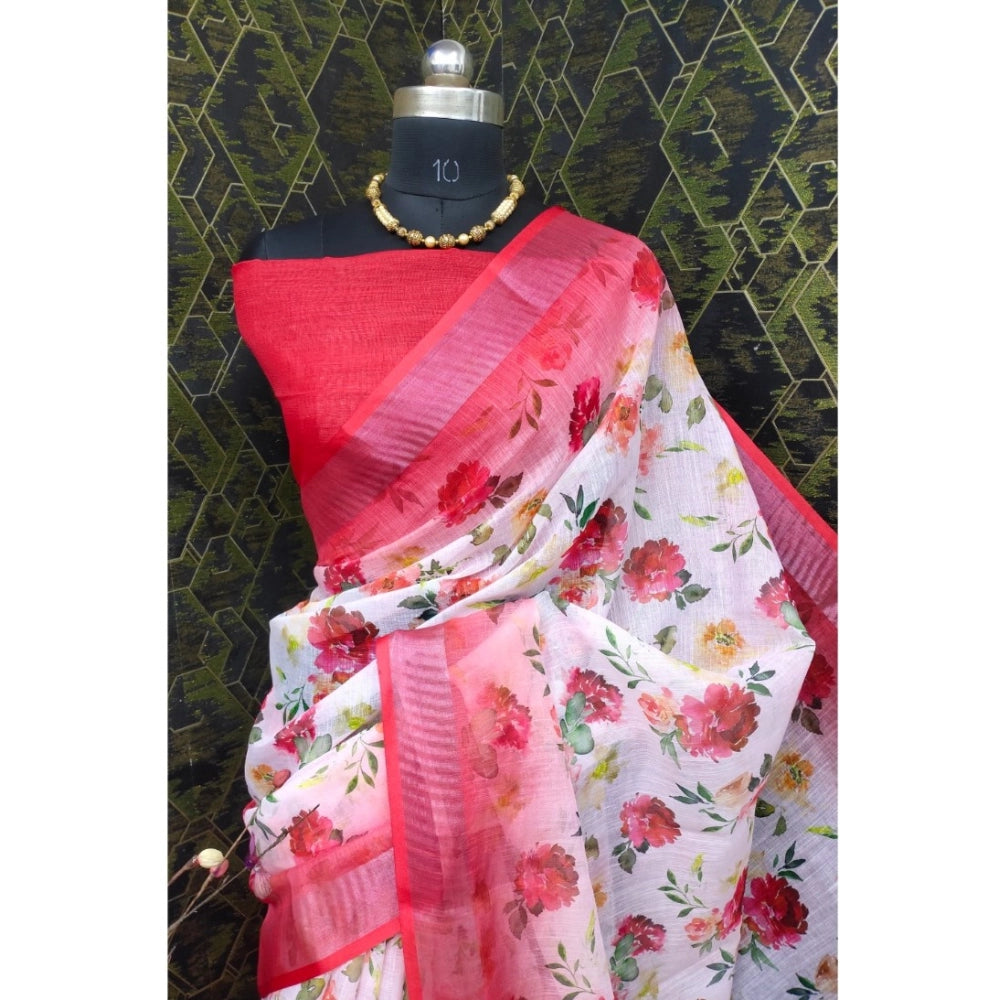 Glamorous Women's Cotton Linen Woven Design Saree With Blouse Piece