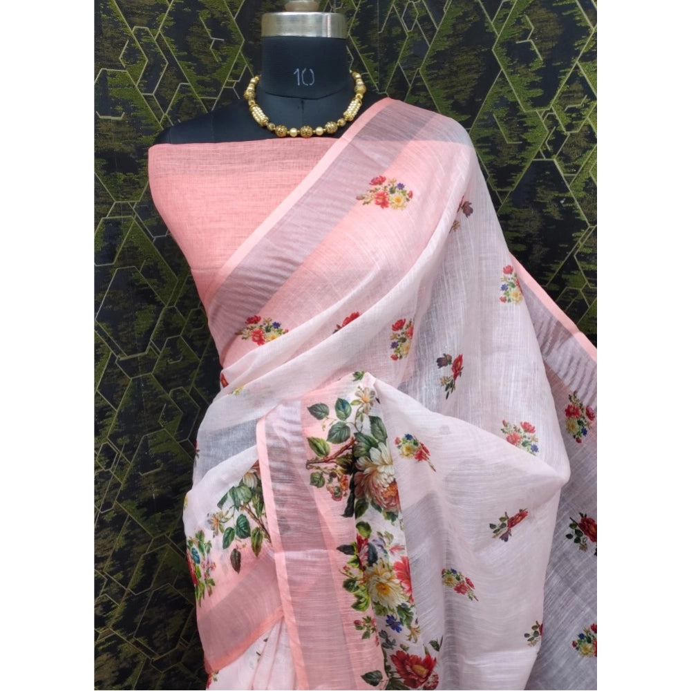 Glamorous Women's Cotton Linen Woven Design Saree With Blouse Piece