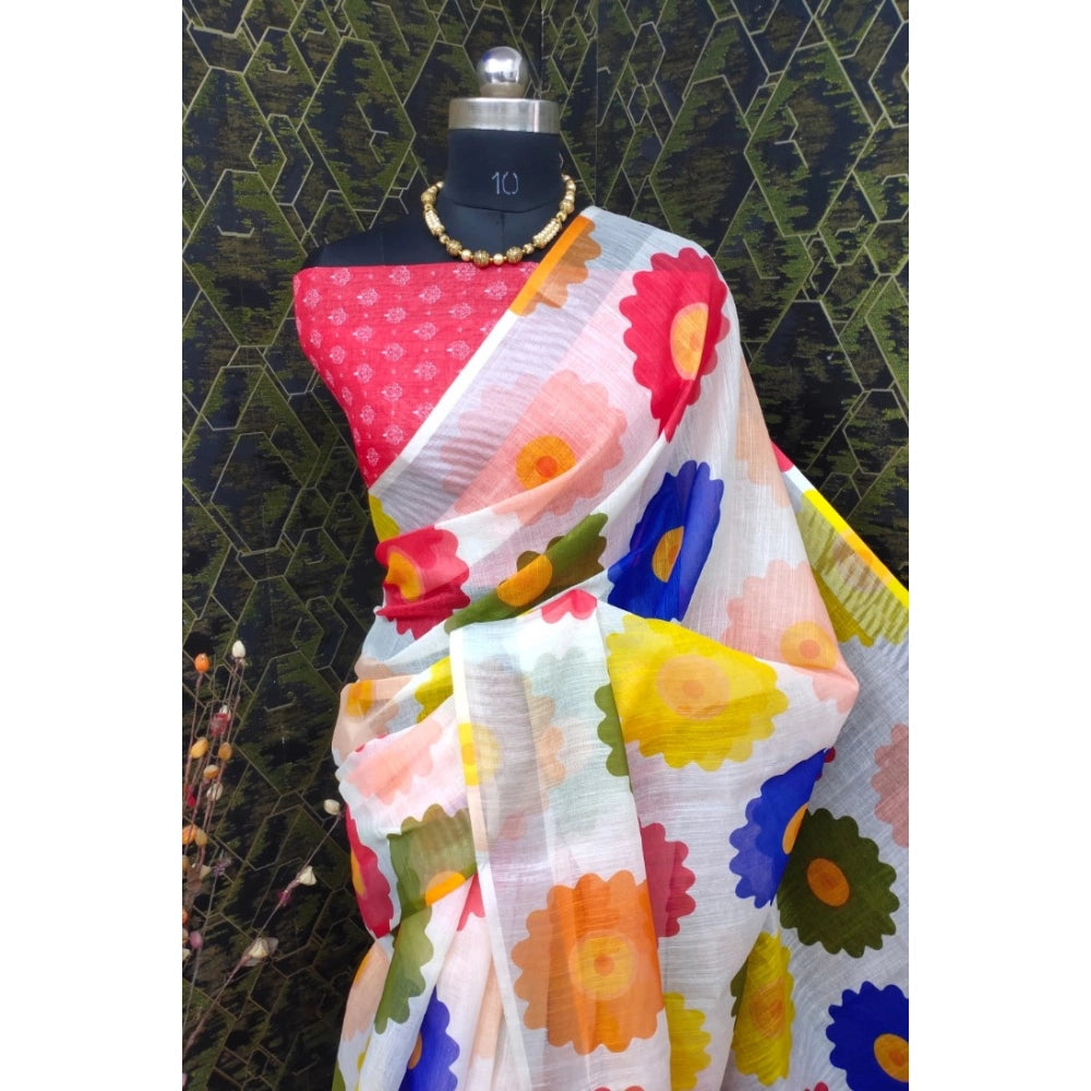 Glamorous Women's Cotton Linen Woven Design Saree With Blouse Piece