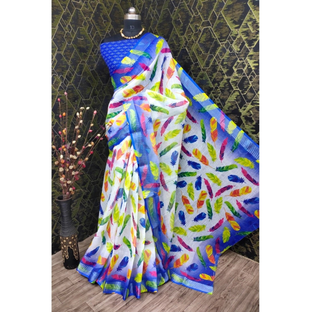 Glamorous Women's Cotton Linen Woven Design Saree With Blouse Piece