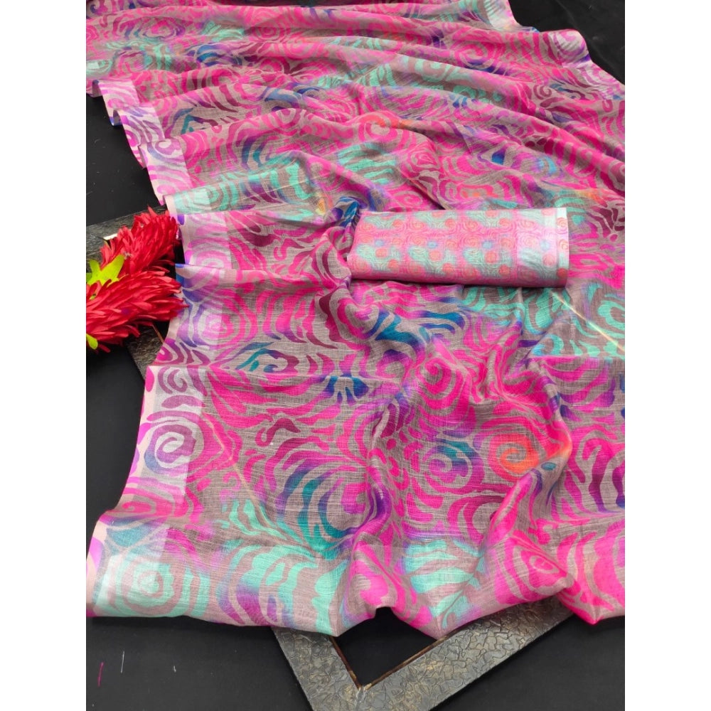 Snazzy Women's Cotton Linen Woven Design Saree With Blouse Piece