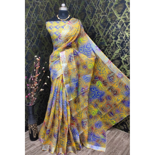 Snazzy Women's Cotton Linen Woven Design Saree With Blouse Piece