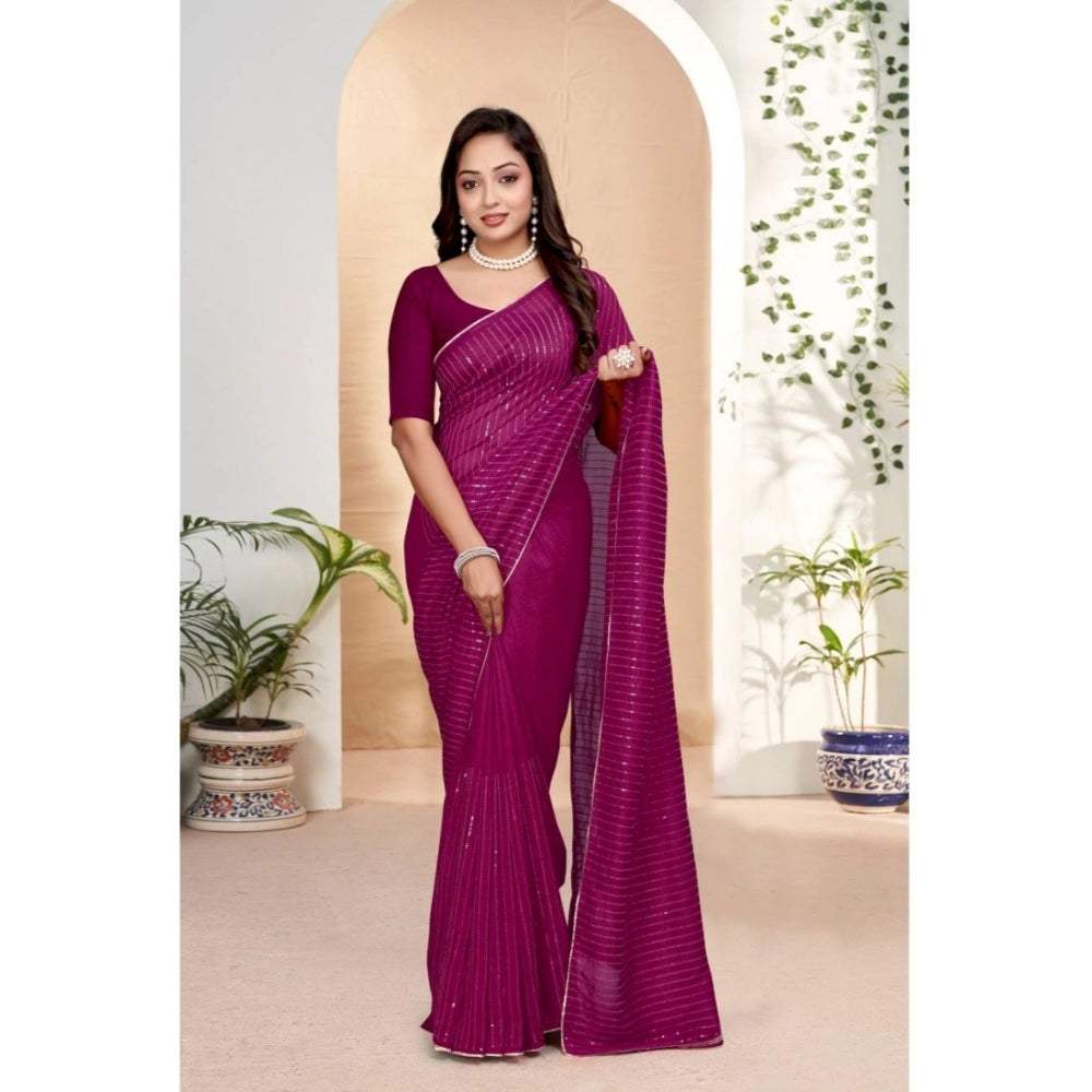 Attractive Women's Vichitra Silk Striped Saree With Blouse Piece