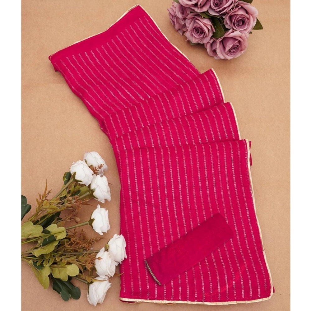 Attractive Women's Vichitra Silk Striped Saree With Blouse Piece