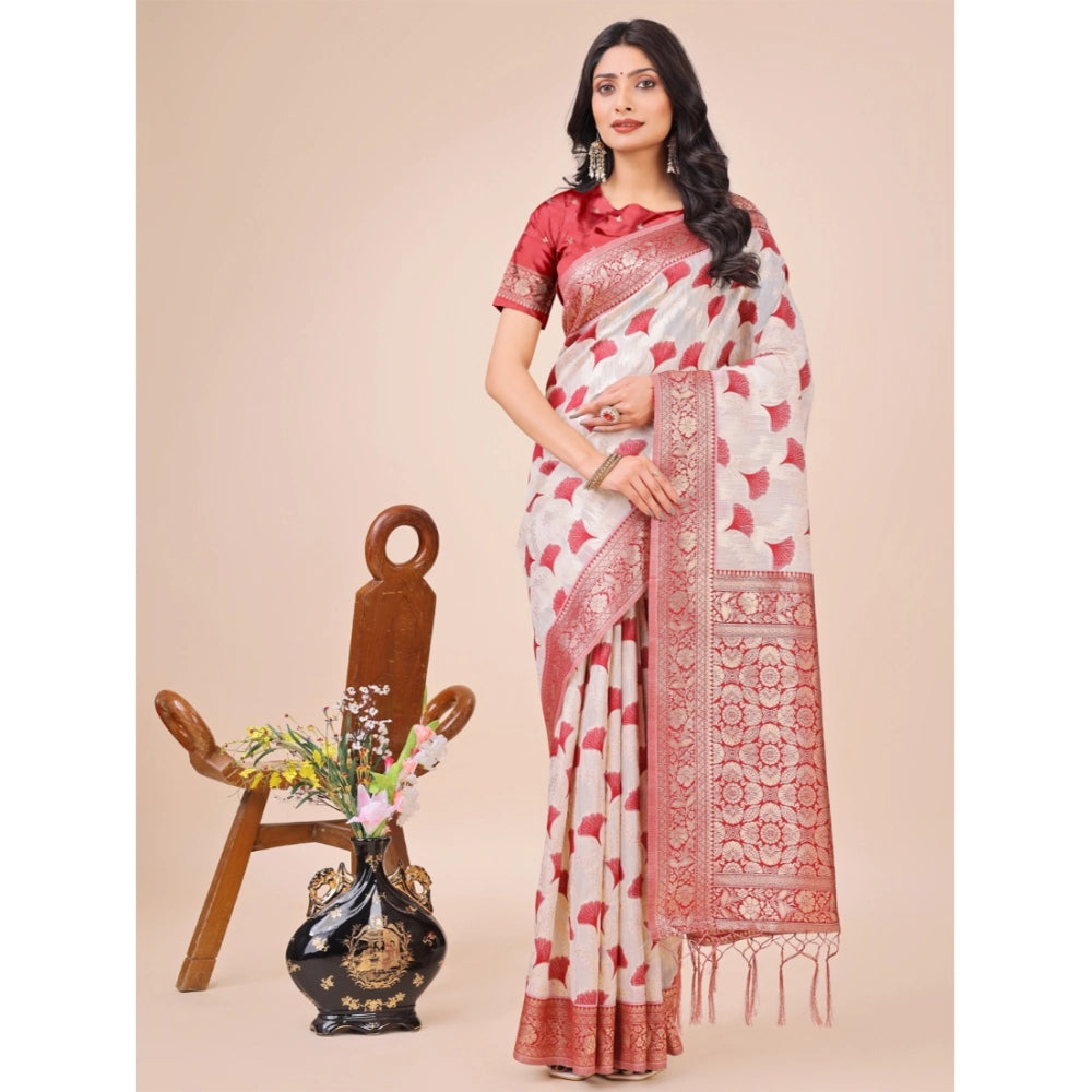 Adorable Women's Linen Cotton Printed Saree With Blouse Piece