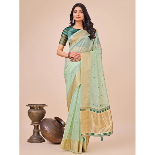 Beautiful Women's Organza Printed Saree With Blouse Piece