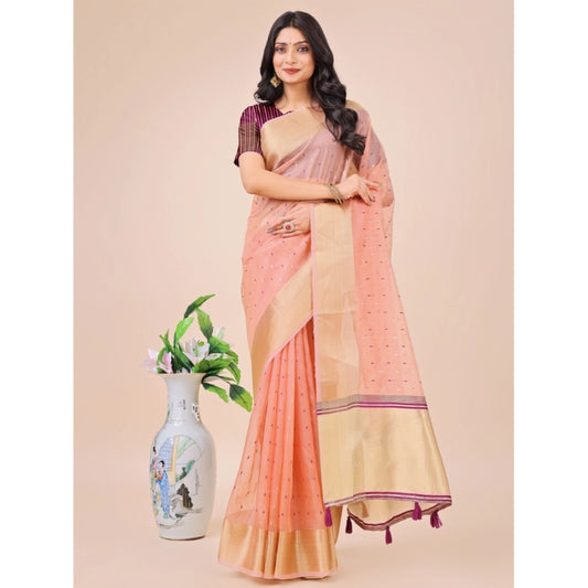 Beautiful Women's Organza Printed Saree With Blouse Piece
