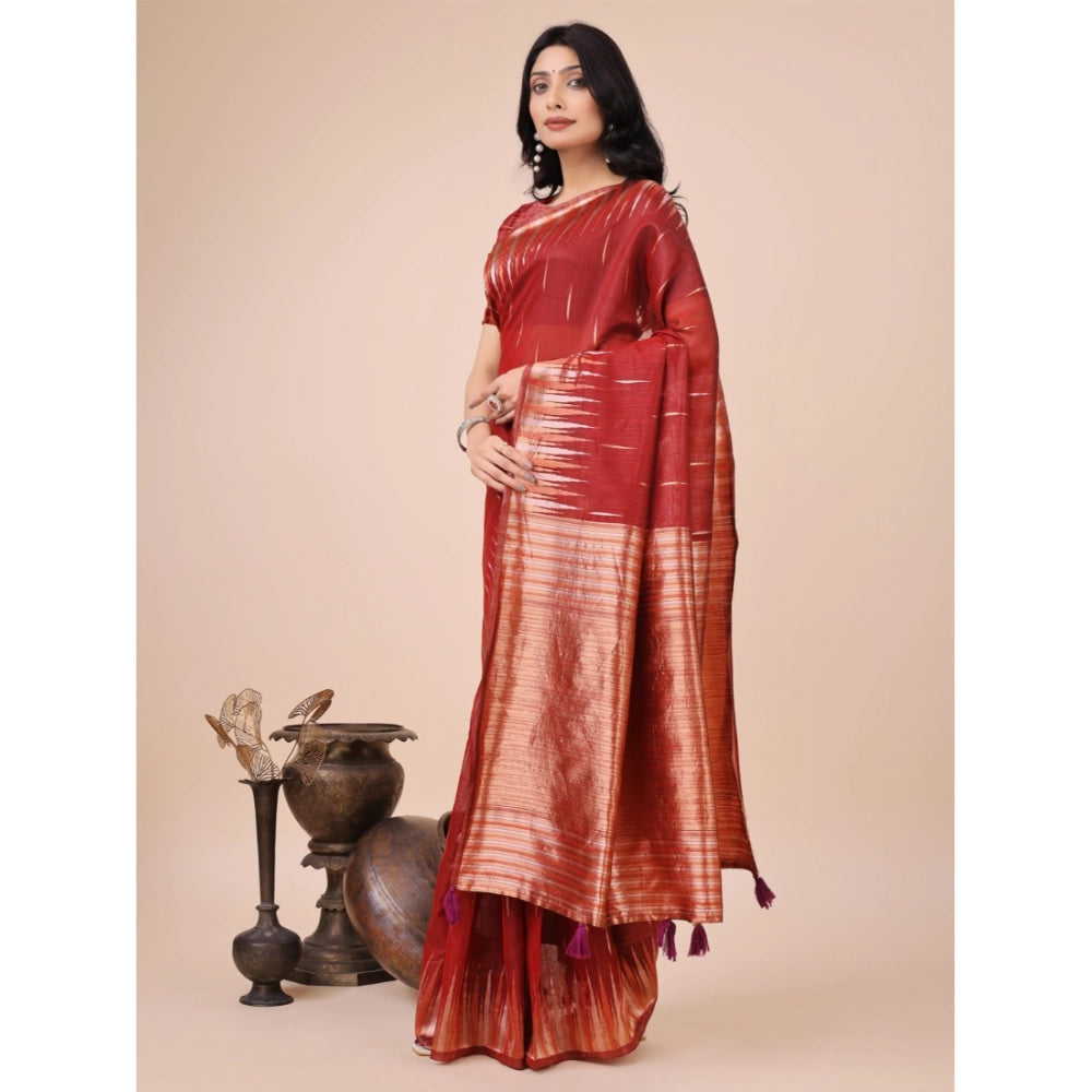 Trendy Women's Linen Cotton Printed Saree With Blouse Piece