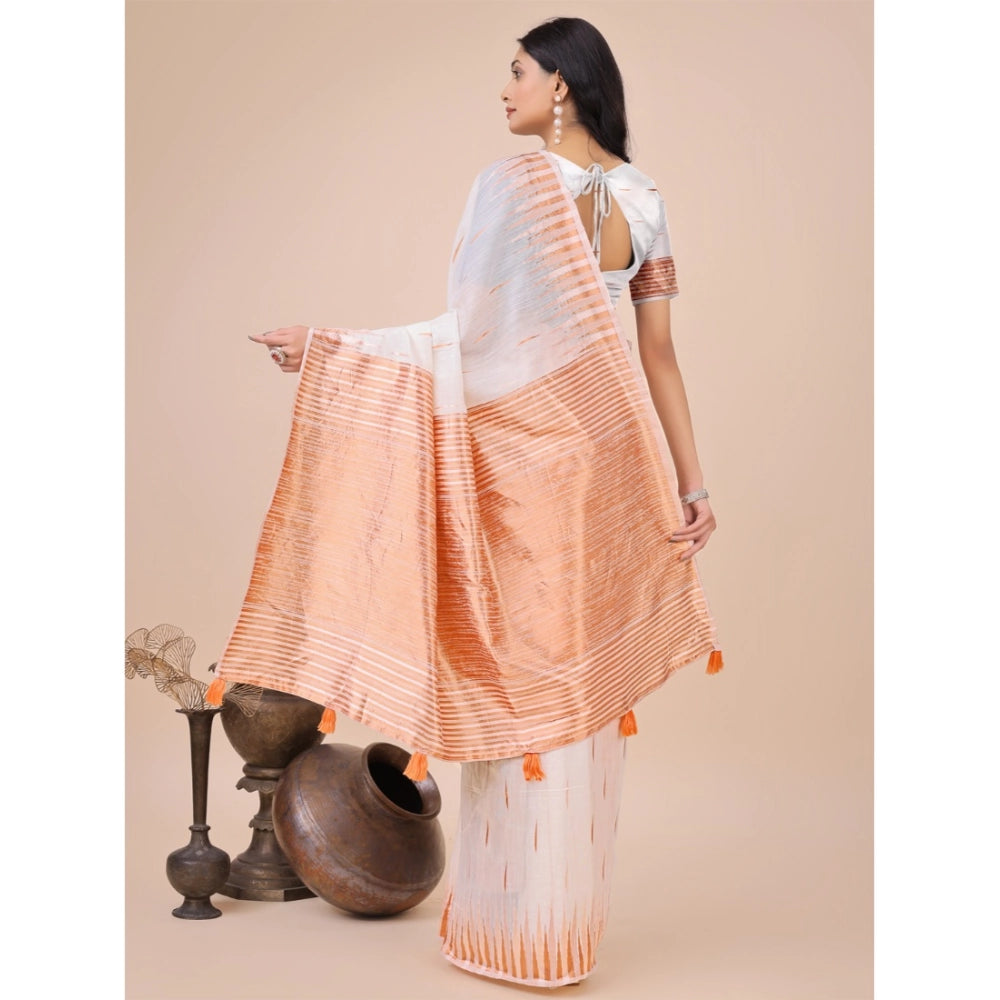 Trendy Women's Linen Cotton Printed Saree With Blouse Piece