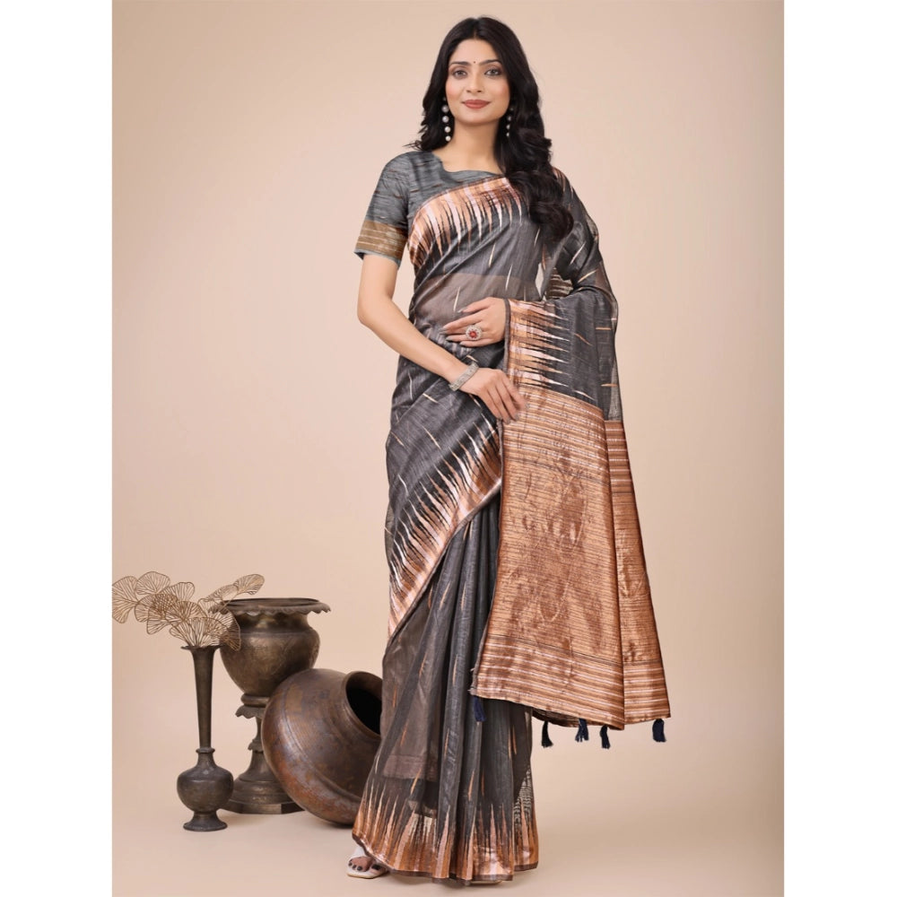 Trendy Women's Linen Cotton Printed Saree With Blouse Piece
