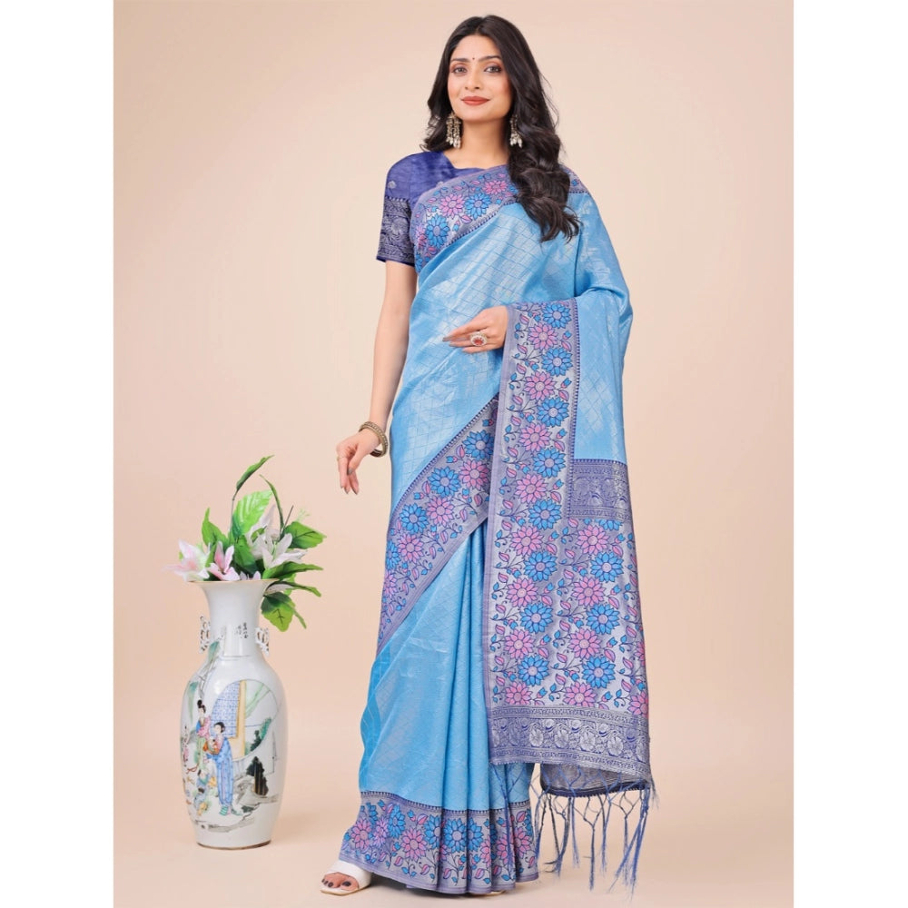 Partywear Women's Lichi Silk Printed Saree With Blouse Piece