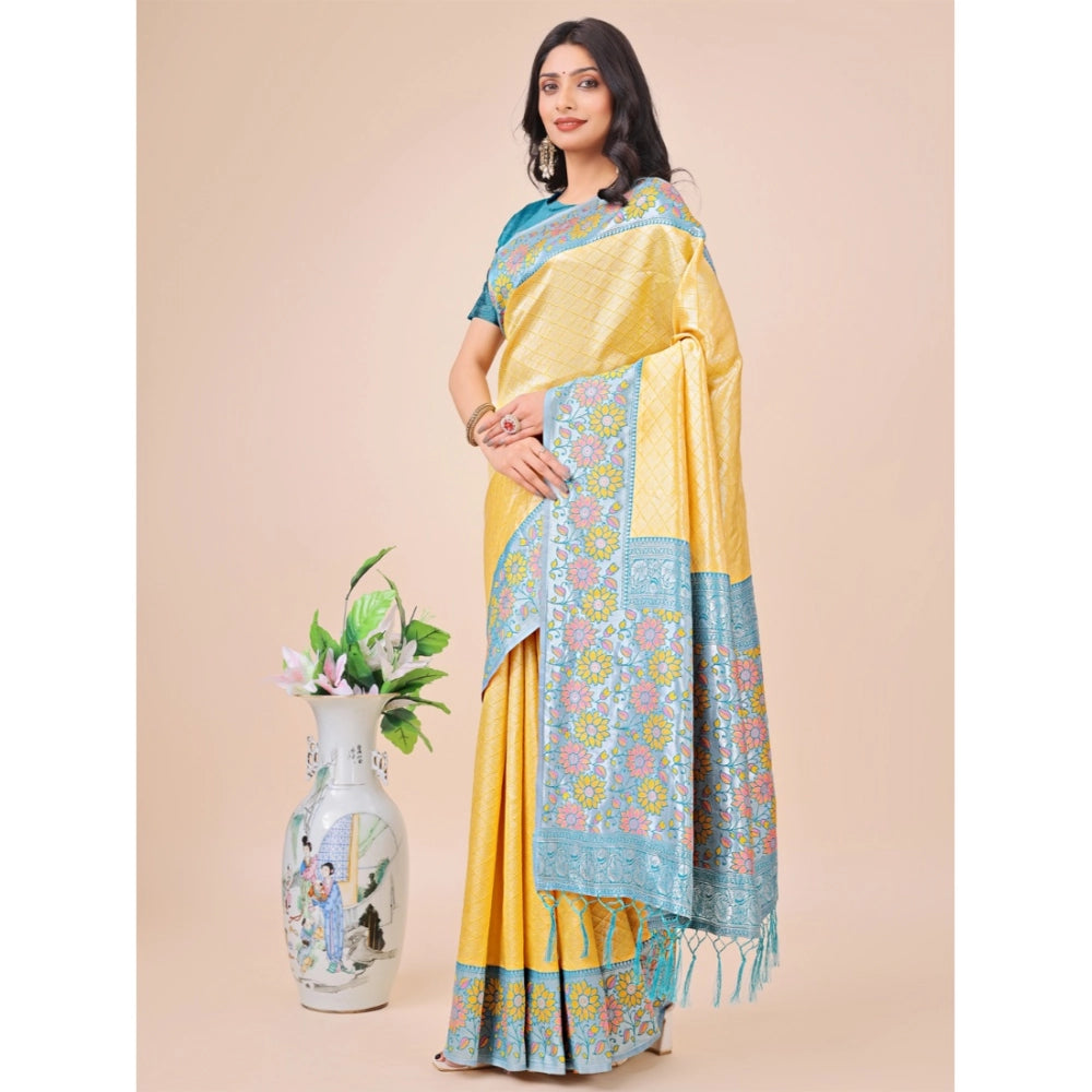 Partywear Women's Lichi Silk Printed Saree With Blouse Piece