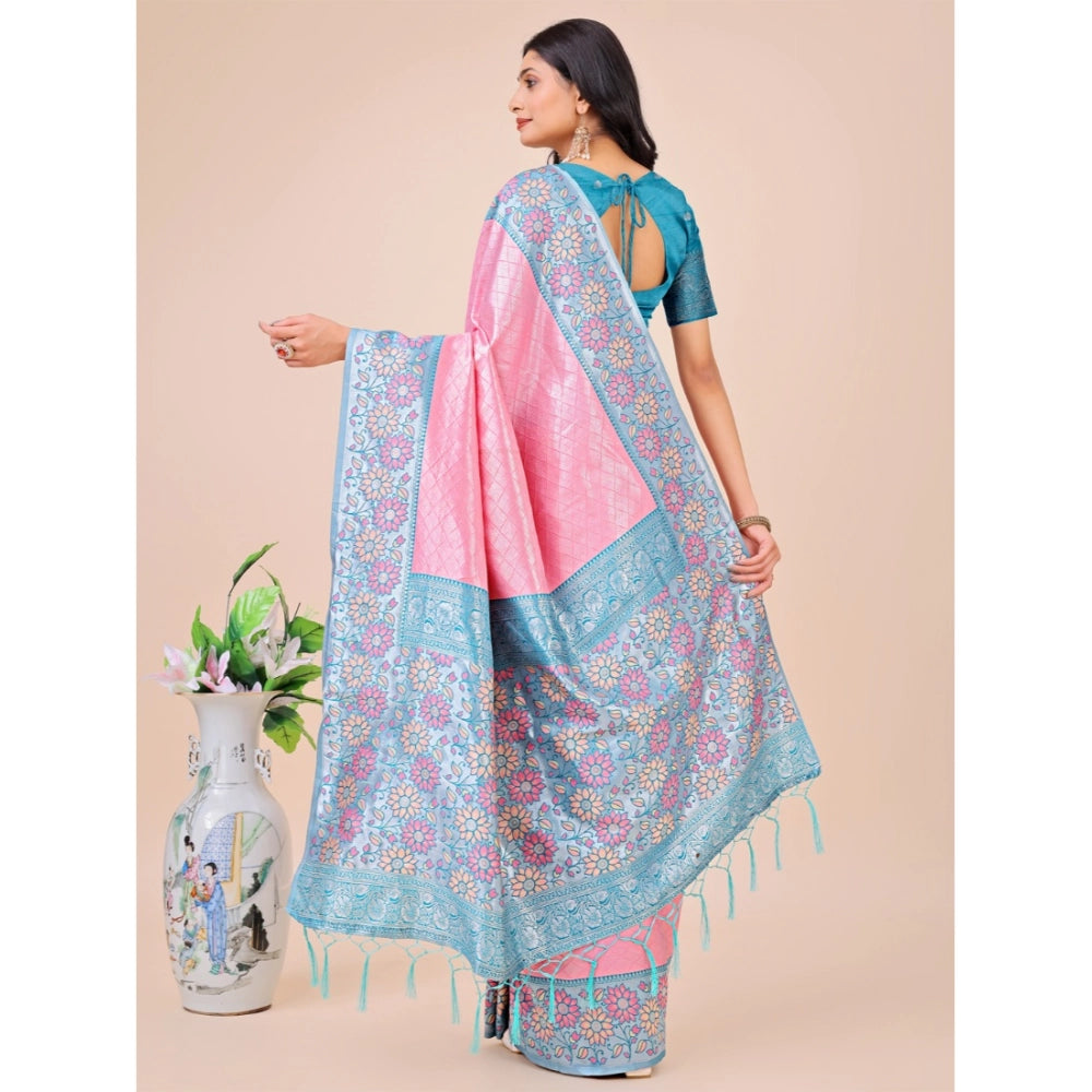 Partywear Women's Lichi Silk Printed Saree With Blouse Piece