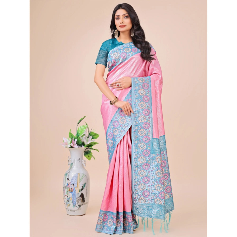 Partywear Women's Lichi Silk Printed Saree With Blouse Piece