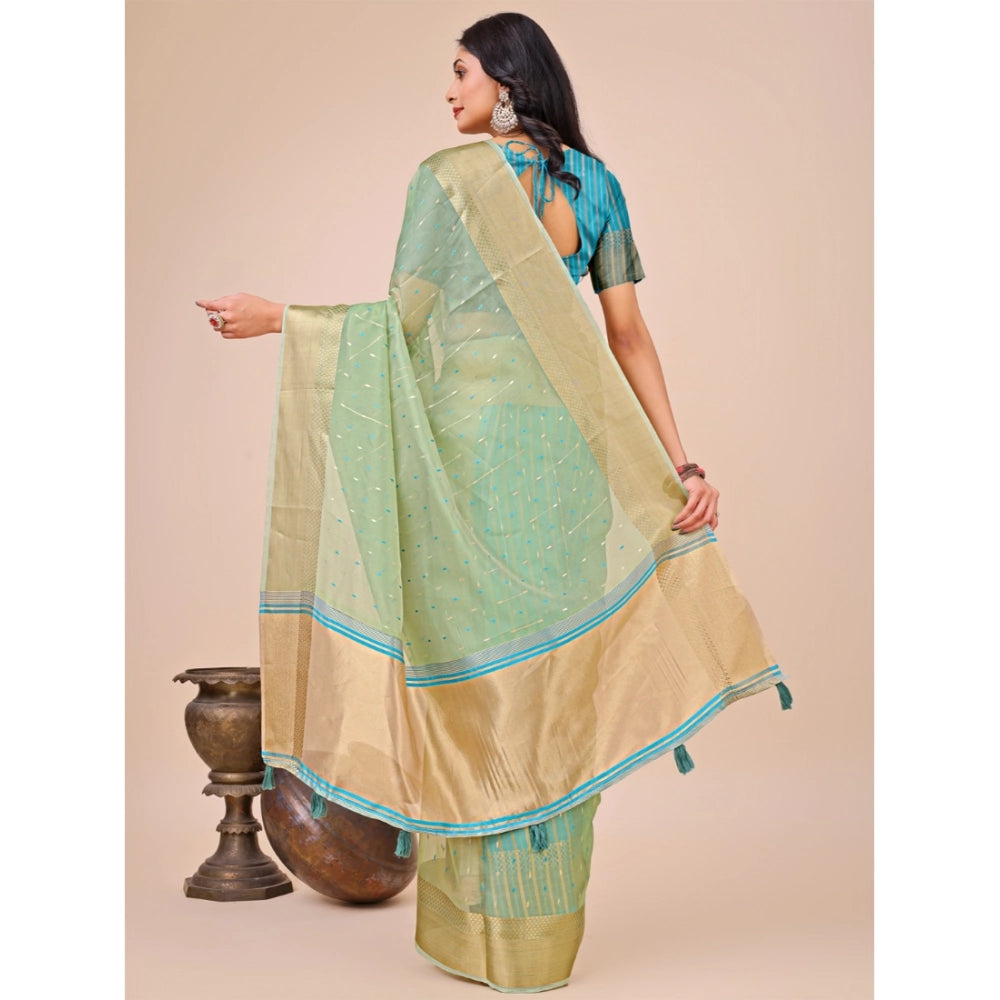 Beautiful Women's Organza Printed Saree With Blouse Piece